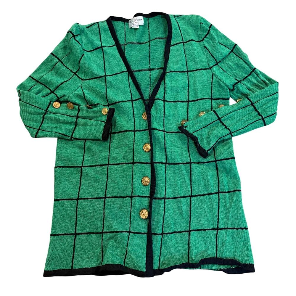 Vintage Vera Porter Cardigan Sweater Long Sleeve Buttons Green Striped‎ M/L